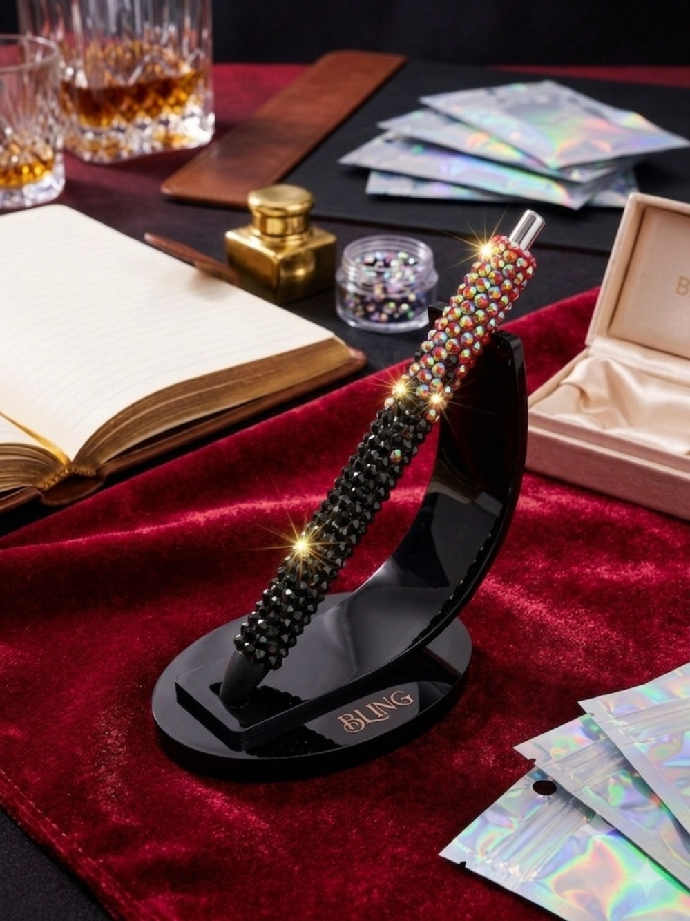 Bling Crystal Accent Black and Multicolor Ballpoint Pen by BLING